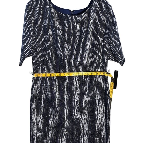Maggy London Navy & White Polka Dot Short Sleeve Sheath Dress Size 12 Polyester - Picture 9 of 9